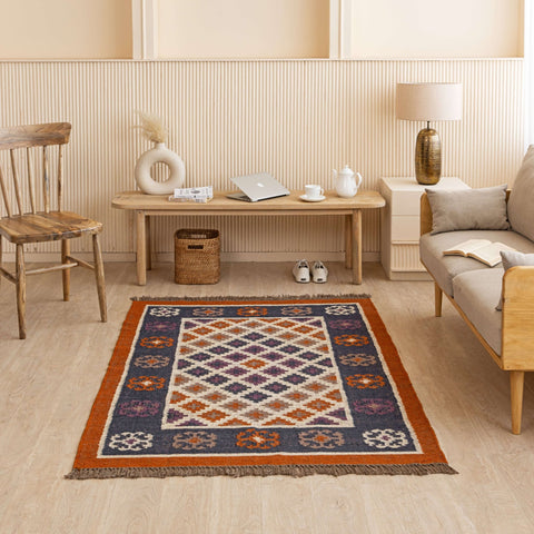 Handwoven Wool - Jute Geometric Medallion Rug - Bohemian Luxe - Gahlot International