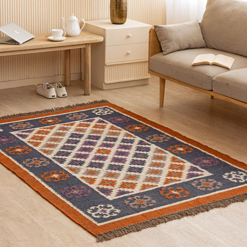 Handwoven Wool - Jute Geometric Medallion Rug - Bohemian Luxe - Gahlot International