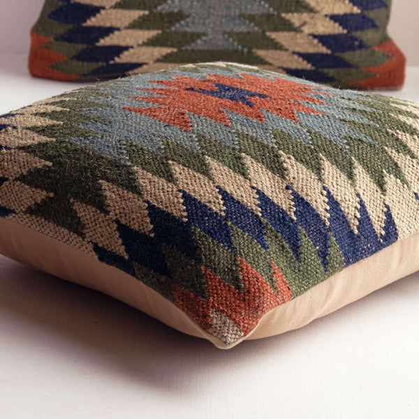 Handwoven Wool - Jute Kilim Cushion Covers - Southwestern Tribal Pattern, Rustic Home Decor - Gahlot Ftternational