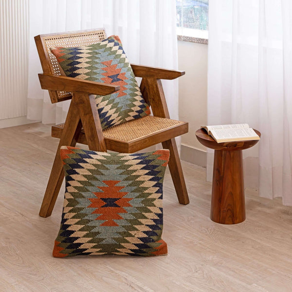 Handwoven Wool - Jute Kilim Cushion Covers - Southwestern Tribal Pattern, Rustic Home Decor - Gahlot Ftternational