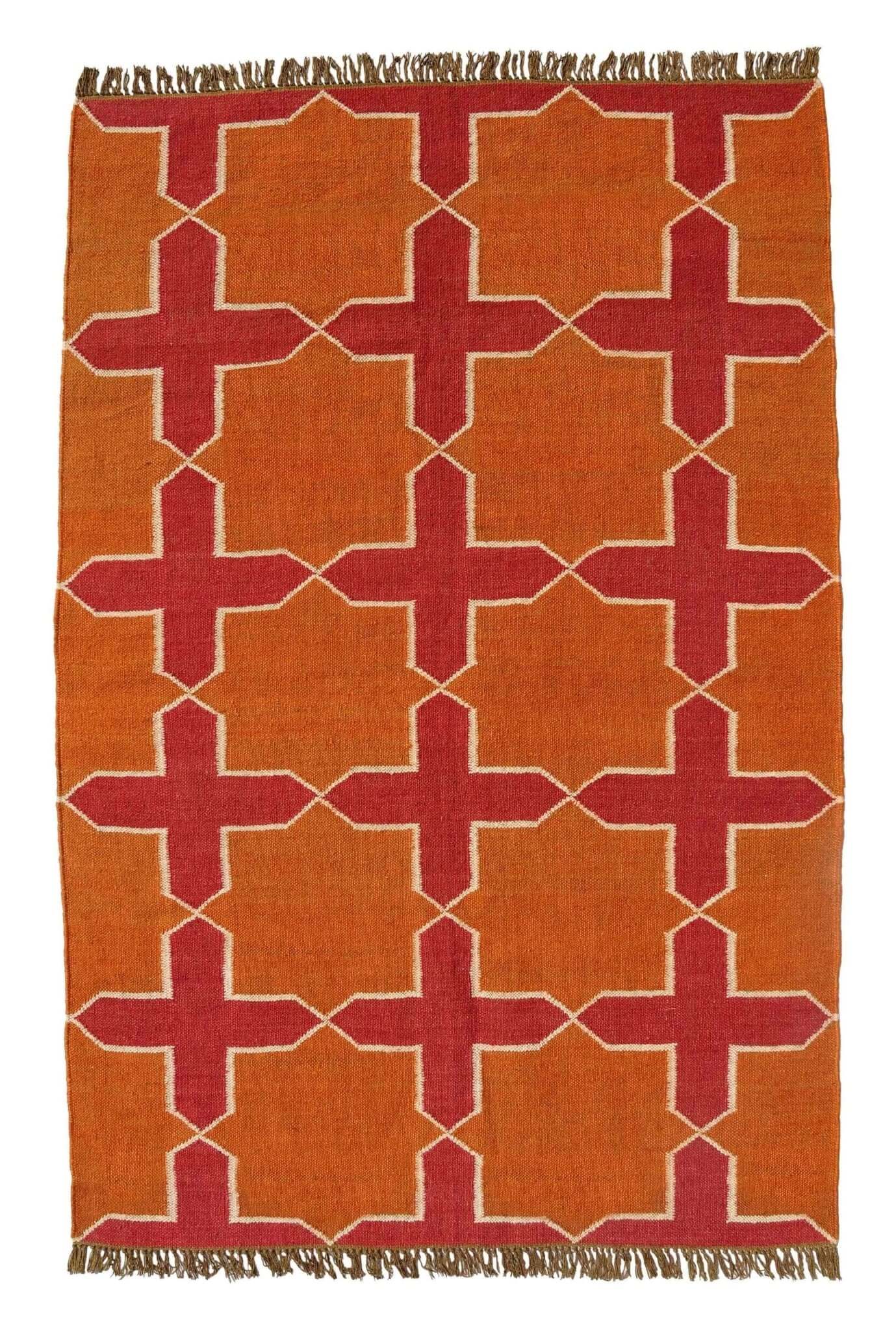 Handwoven Wool Jute Kilim Rug Dhurrie - Bohemian Style - Gahlot International