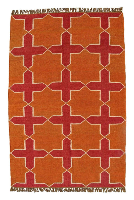 Handwoven Wool Jute Kilim Rug Dhurrie - Bohemian Style - Gahlot International