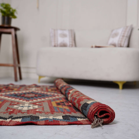 Heritage Handcrafted Wool - Jute Kilim Rug – Timeless Indian Geometric Masterpiece - Gahlot International