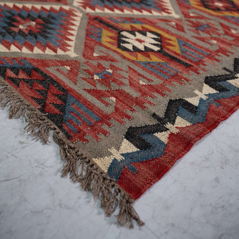 Heritage Handcrafted Wool - Jute Kilim Rug – Timeless Indian Geometric Masterpiece - Gahlot International