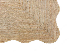 Handmade Scalloped Natural Jute Rug Large Eco-Friendly Braided Fiber Carpet For Living  Room