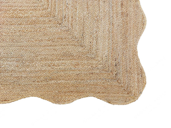 Handmade Scalloped Natural Jute Rug Large Eco-Friendly Braided Fiber Carpet For Living  Room