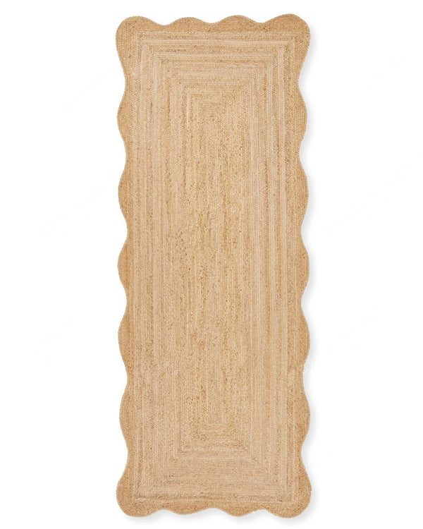Handmade Scalloped Natural Jute Rug Large Eco-Friendly Braided Fiber Carpet For Living  Room