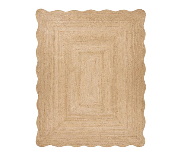 Handmade Scalloped Natural Jute Rug Large Eco-Friendly Braided Fiber Carpet For Living  Room