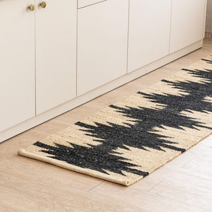 Handmade Black & Beige Geometric Jute Runner - Handmade Boho Area Rug