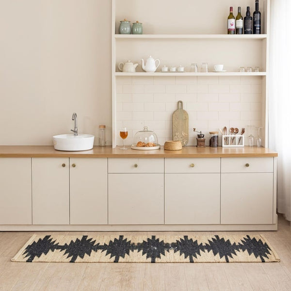 Handmade Black & Beige Geometric Jute Runner - Handmade Boho Area Rug
