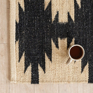 Handmade Black & Beige Geometric Jute Runner - Handmade Boho Area Rug