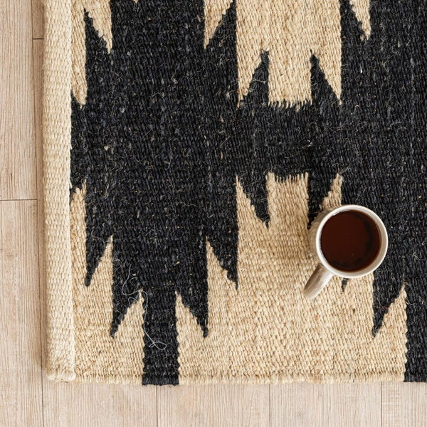 Handmade Black & Beige Geometric Jute Runner - Handmade Boho Area Rug