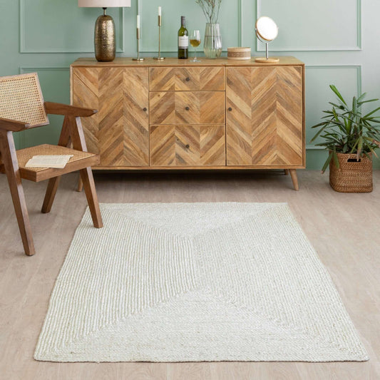 Ivory White Hand - Braided Hemp Rug – Minimalist Solid Design - Gahlot International