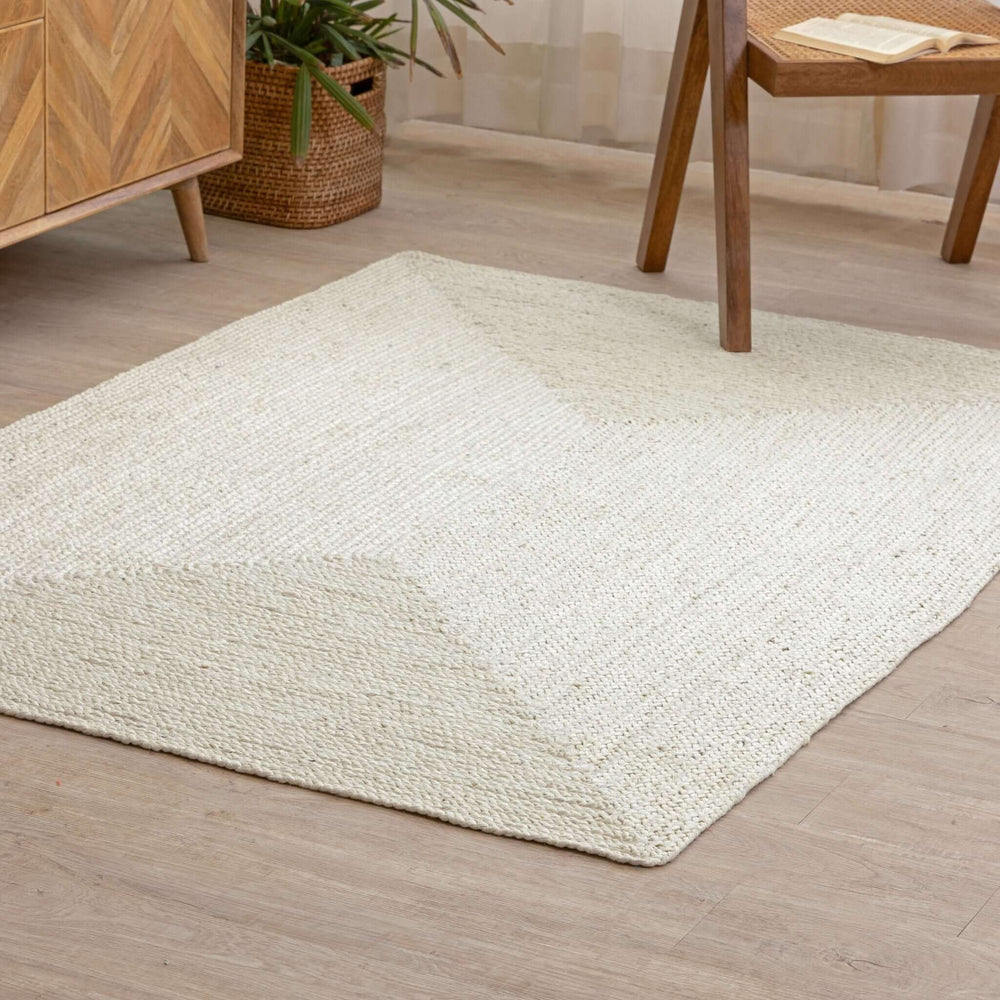 Ivory White Hand - Braided Hemp Rug ¬ Minimalist Solid Design - Gahlot International