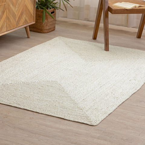 Ivory White Hand - Braided Hemp Rug – Minimalist Solid Design - Gahlot International