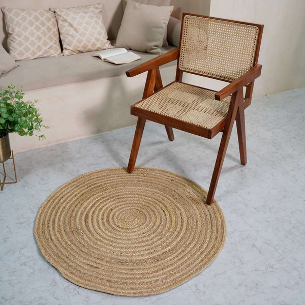 Natural Handwoven Hemp Round Rug with Spiral Design | Eco - Friendly Braided Rug - Gahlot International