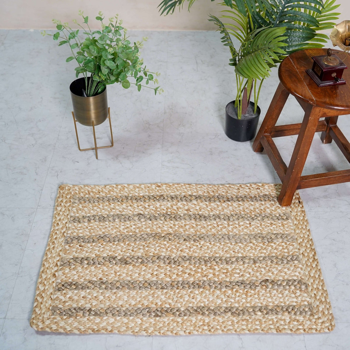 Natural Hemp Braided Rectangular Rug with Neutral Tones - Gahlot International