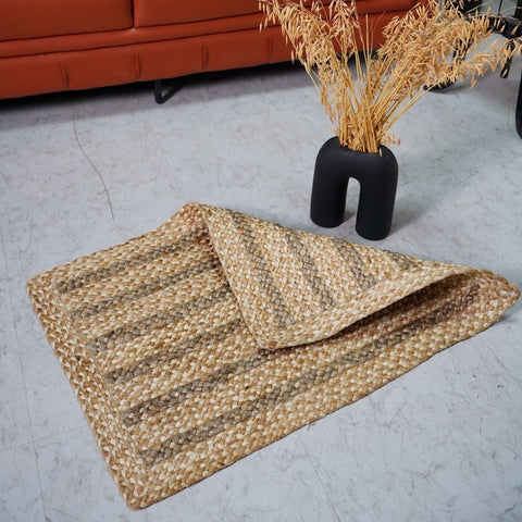 Natural Hemp Braided Rectangular Rug with Neutral Tones - Gahlot International