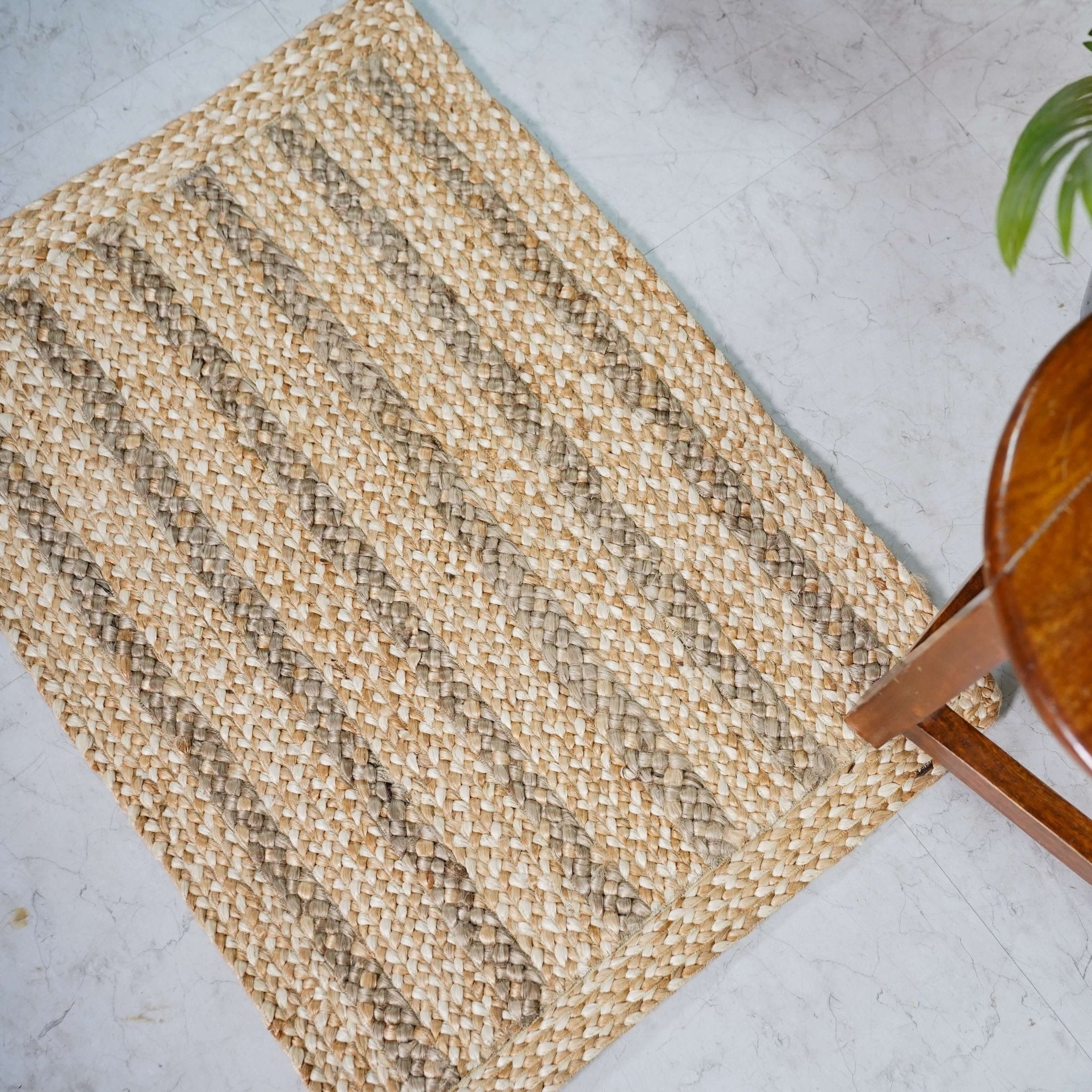 Natural Hemp Braided Rectangular Rug with Neutral Tones - Gahlot International