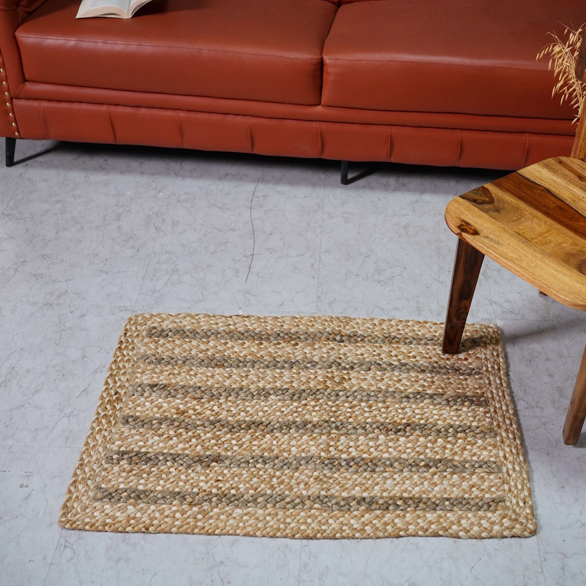 Natural Hemp Braided Rectangular Rug with Neutral Tones - Gahlot International