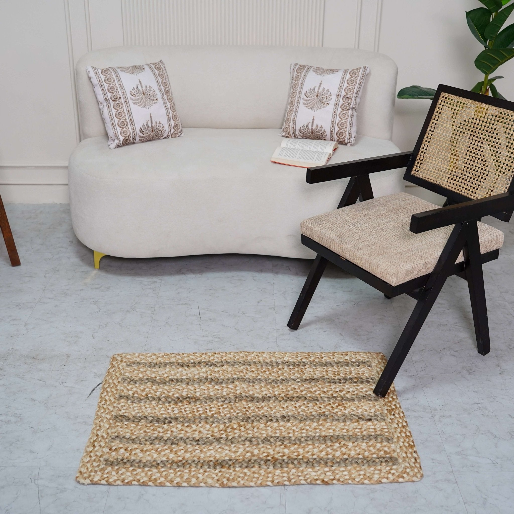 Natural Hemp Braided Rectangular Rug with Neutral Tones - Gahlot International