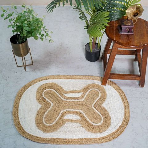 Natural Hemp Oval Rug with Intricate Bone - Inspired Design - Handwoven, Eco - Friendly Accent - Gahlot International