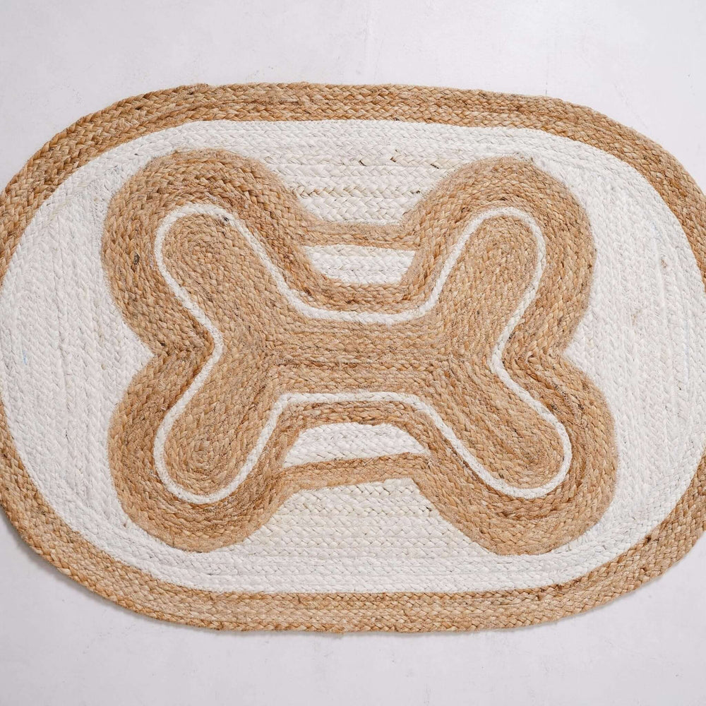 Natural Hemp Oval Rug with Intricate Bone - Inspired Design - Handwoven, Eco - Friendly Accent - Gahlot International