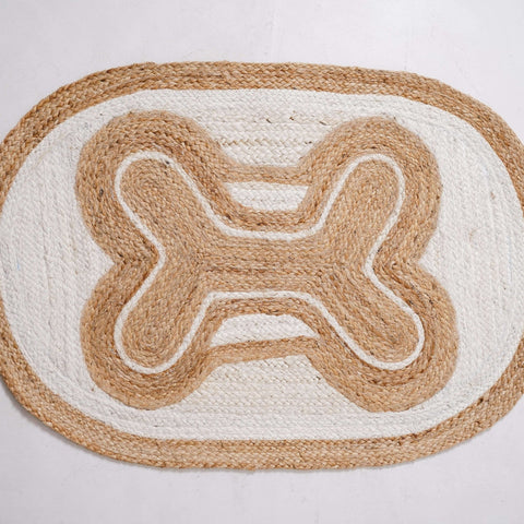 Natural Hemp Oval Rug with Intricate Bone - Inspired Design - Handwoven, Eco - Friendly Accent - Gahlot International