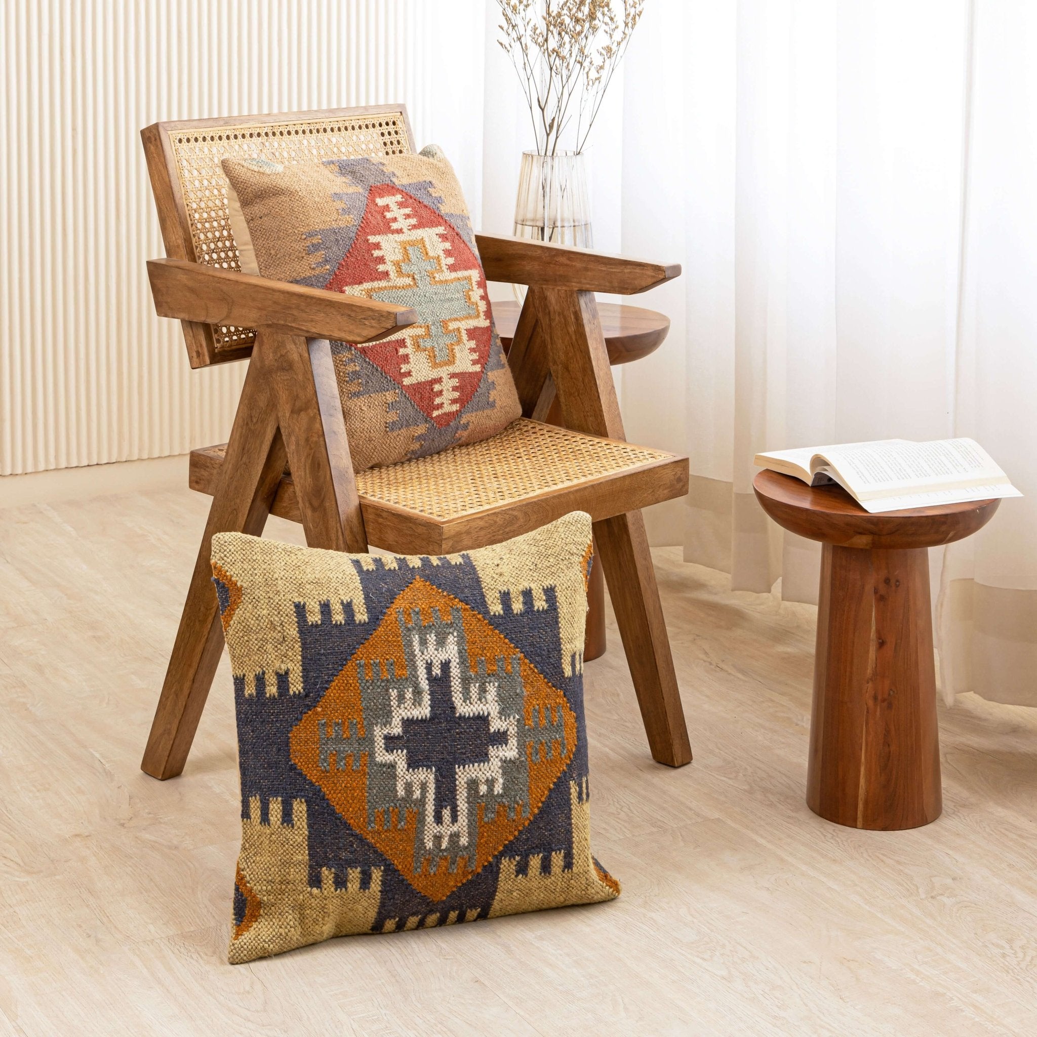 Rustic Geometric Wool Jute Cushion Cover Set of 2 - Gahlot International