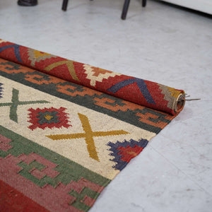 Rustic Striped Kilim - Inspired Wool - Jute Rug ¬ Handcrafted Flatweave with Traditional Indian Geometric Pattern - Gahlot International