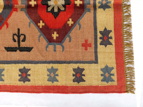 Traditional Indian Hand Woven Handmade Wool and Jute Rug Vintage Kilim Wool Jute Rug Kilim Dhurrie Rug Jute Area Rug Turkish Kilim Rug - Gahlot International