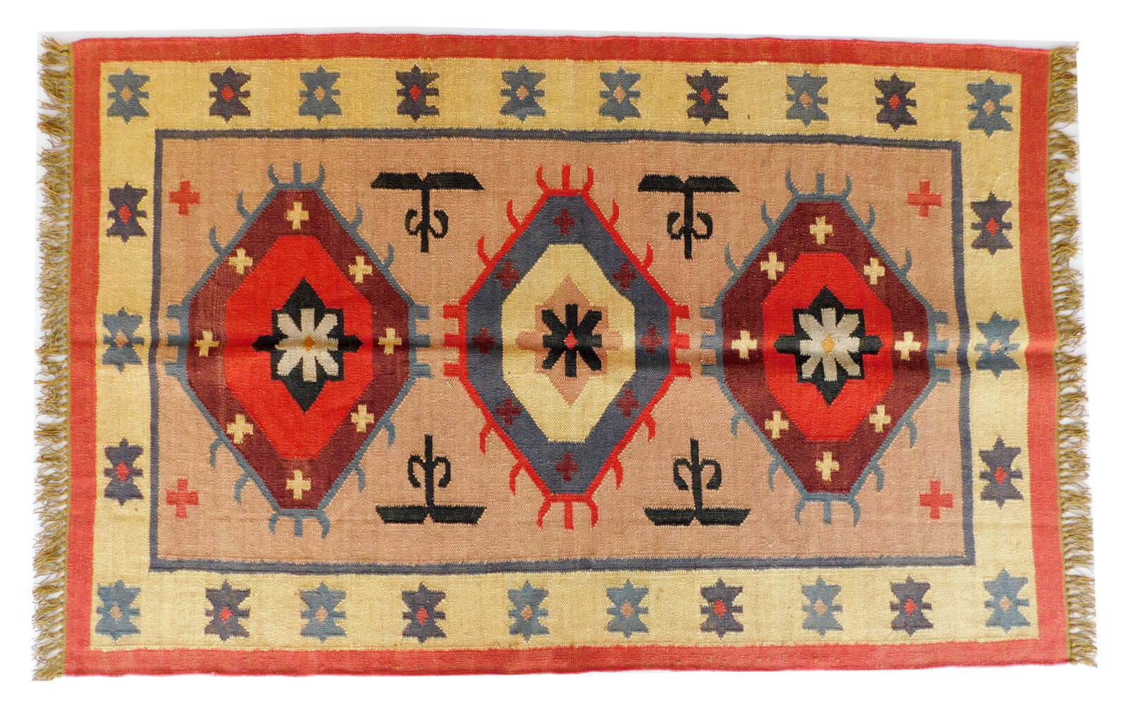 Traditional Indian Hand Woven Handmade Wool and Jute Rug Vintage Kilim Wool Jute Rug Kilim Dhurrie Rug Jute Area Rug Turkish Kilim Rug - Gahlot International