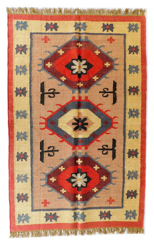 Traditional Indian Hand Woven Handmade Wool and Jute Rug Vintage Kilim Wool Jute Rug Kilim Dhurrie Rug Jute Area Rug Turkish Kilim Rug - Gahlot International