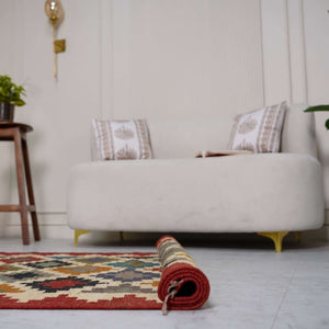 Vibrant Geometric Jute - Wool Flatweave Rug ¬ Handcrafted in Multi - Color Diamond Design - Gahlot International