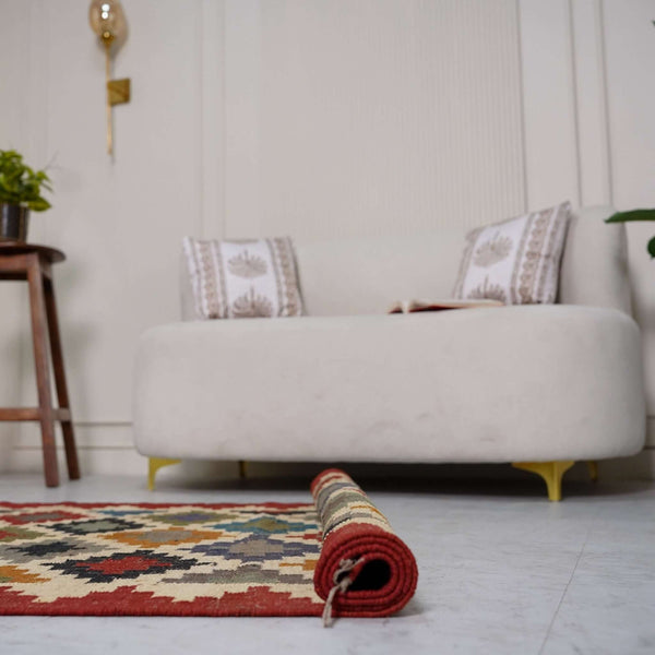 Vibrant Geometric Jute - Wool Flatweave Rug ¬ Handcrafted in Multi - Color Diamond Design - Gahlot International